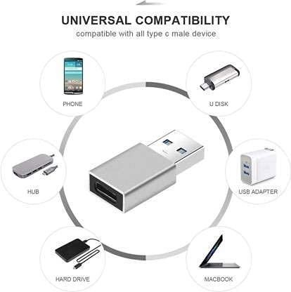 USB 3.0 Male to USB 3.1 Type C Female Connector Converte SB Type C USB 3.1 Type-c Adapter (Silver, Compatible with Mobile)