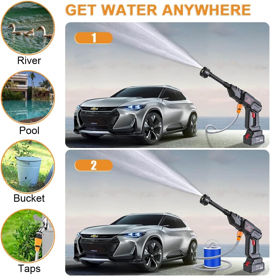 Portable High Pressure Washer with 5-in-1 Nozzle, Cordless Operation, 30 Bar Battery Operated Cleaner