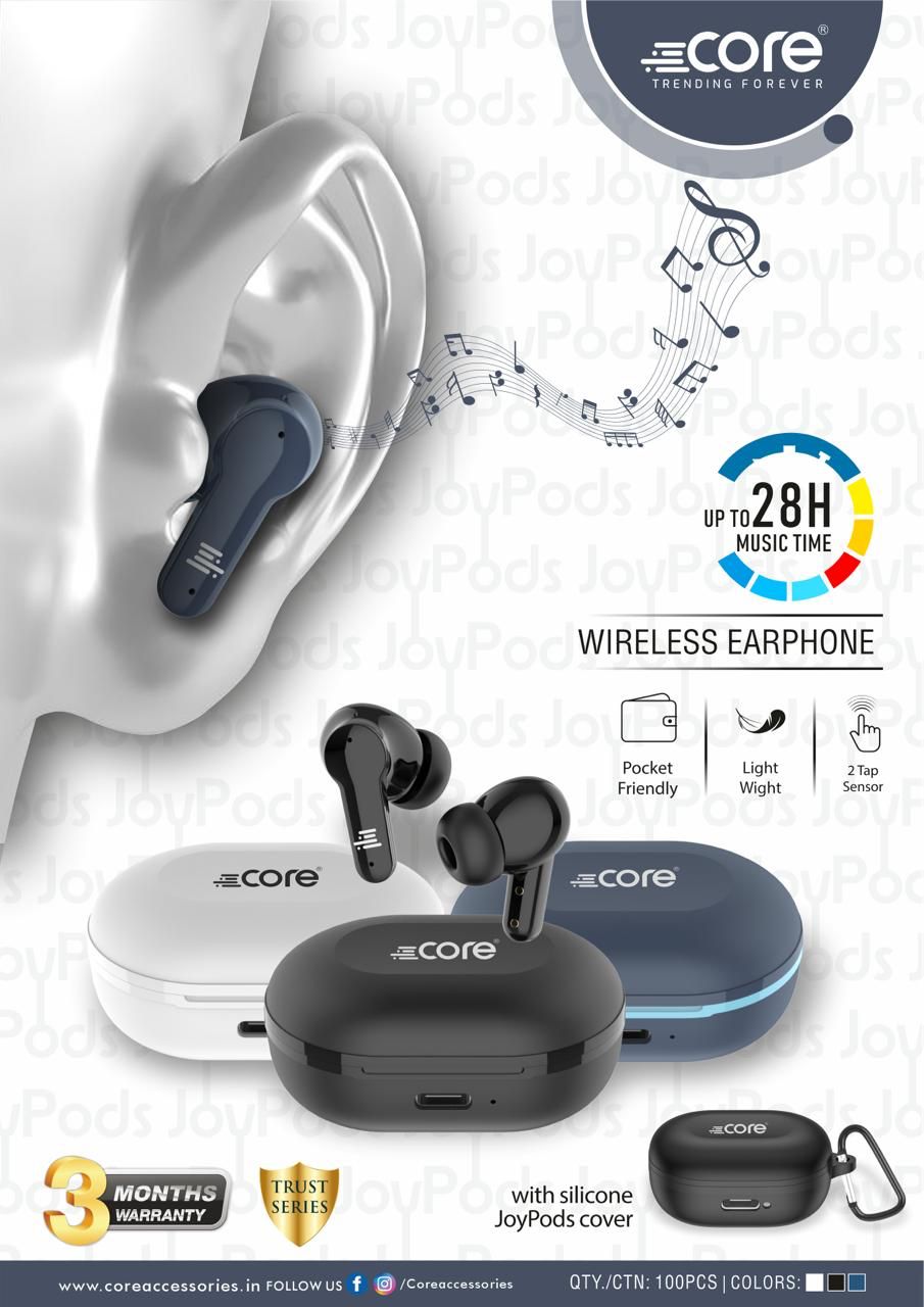 CORE-NB3 JOYPODS WIRELESS EARPHONE (UP TO 28H MUSIC 🎼 TIME) WITH 6 MONTH WARRANTY & [ SILICONE COVER ] AVAILABLE _₹789