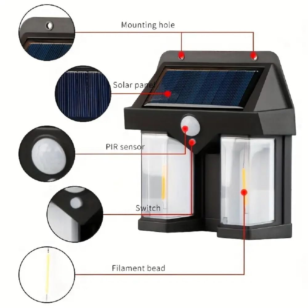 color sync-WIDEWINGS Solar Wall Lights Outdoor, Waterproof Exterior Lighting(2, Wall LAMP), Wireless Dusk to Dawn Porch Light Fixture, Solar Wall Lantern with Three Modes & Motion Sensor