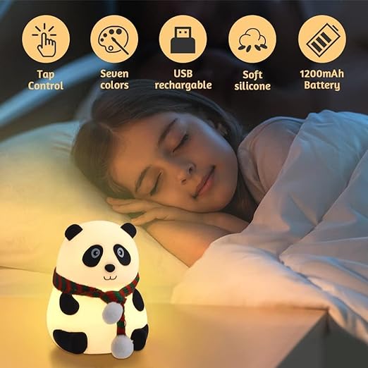 Adorable Panda Night Light, Soft Lamp for Children, 7-Color Changing Nightstand Light