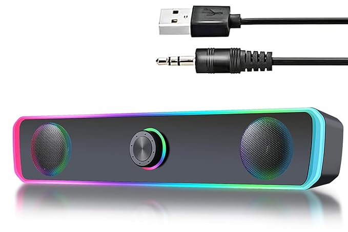 Desktop monitor speakers for computers, USB-powered computer speakers with RGB lights,