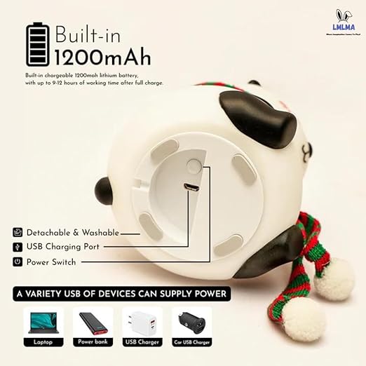 Adorable Panda Night Light, Soft Lamp for Children, 7-Color Changing Nightstand Light