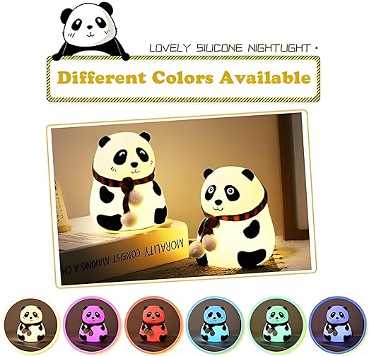 Adorable Panda Night Light, Soft Lamp for Children, 7-Color Changing Nightstand Light
