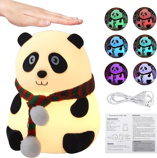 Adorable Panda Night Light, Soft Lamp for Children, 7-Color Changing Nightstand Light