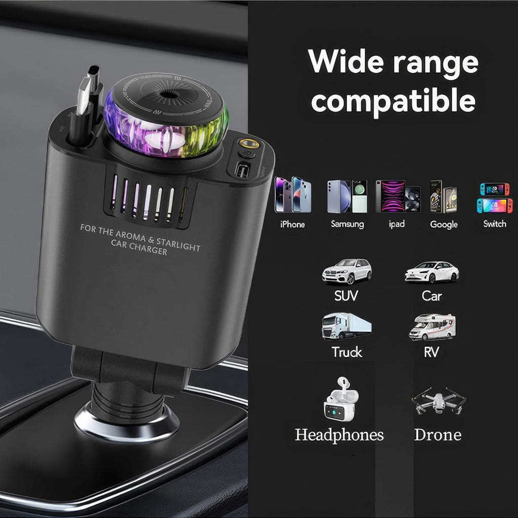 5 in 1 Fragrance Car charger/ Starlight Car Charger Starry Sky Ambient Light Compatible with iPhone & Android