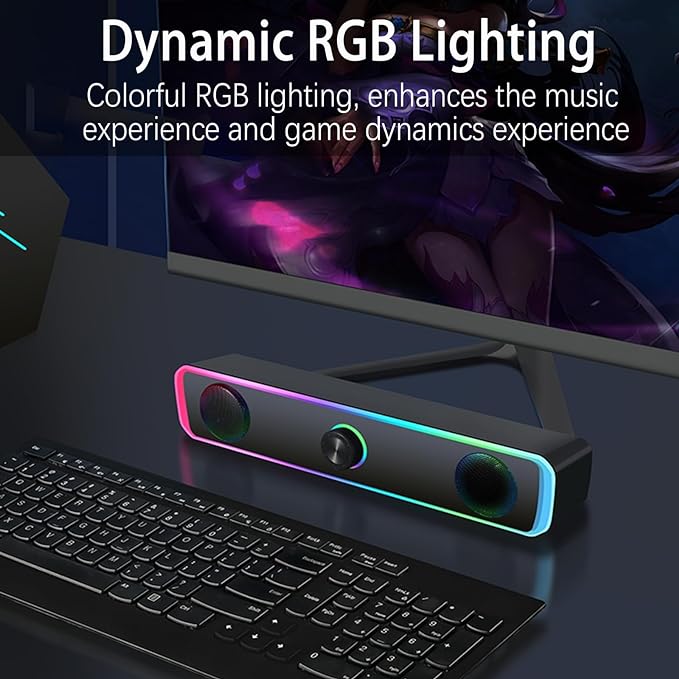 Desktop monitor speakers for computers, USB-powered computer speakers with RGB lights,