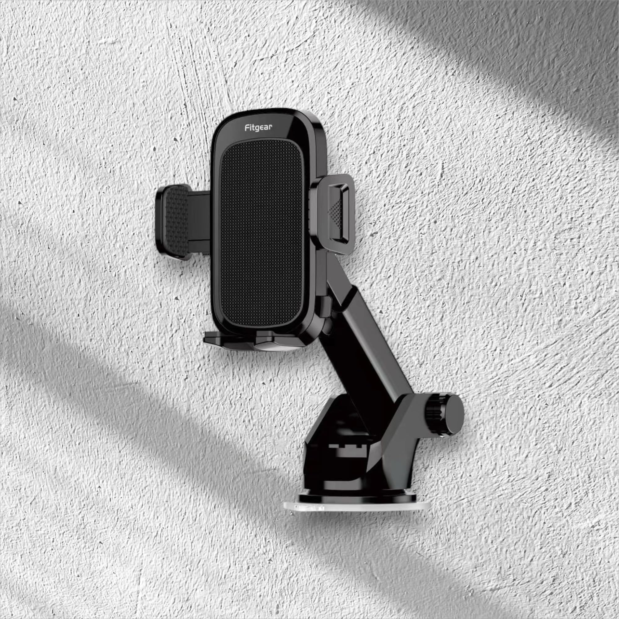 Fitgear Car Phone Mount Holder, Black Adjustable Dashboard Suction Mount Stand with Telescopic Arm, Universal Mobile Device Holder