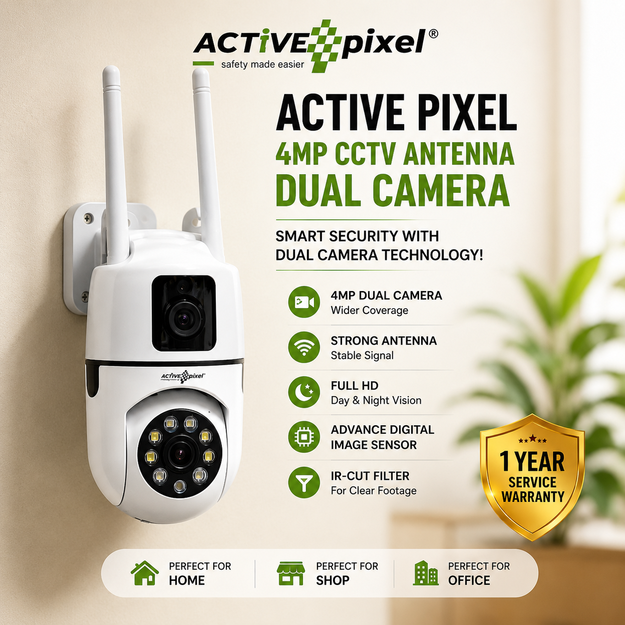 Active Pixel CCTV Wifi Smart Security with Dual Camera Technology