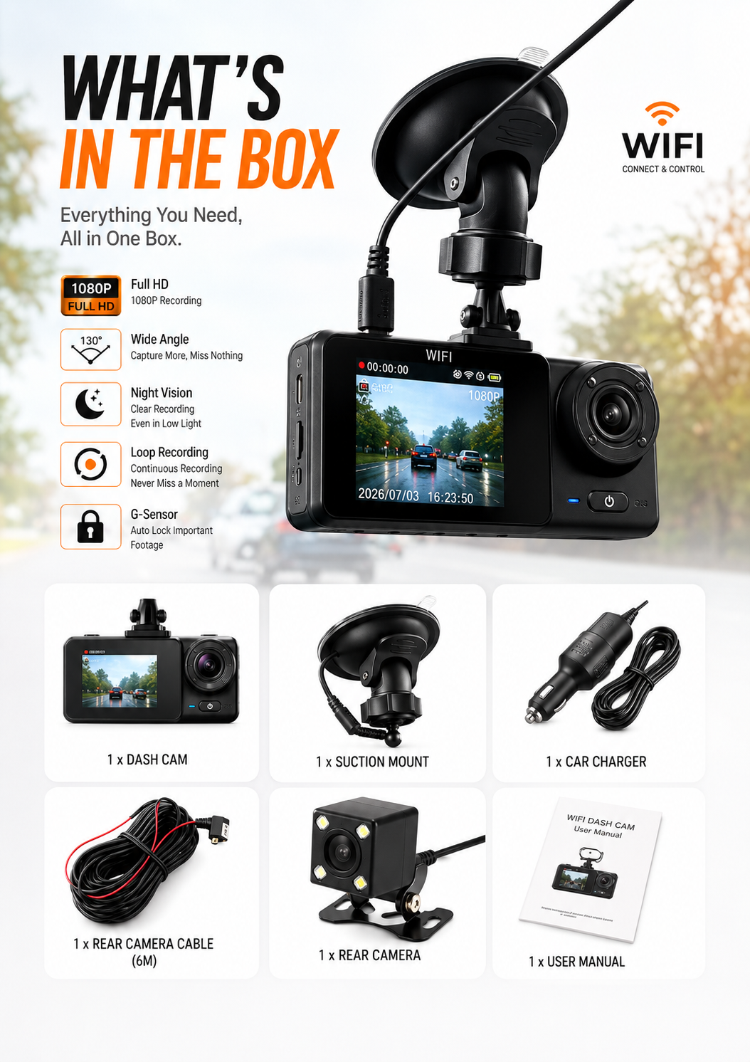 BLACK BOX HD 1080P Traffic Recorder – Dual Camera Dash Cam with Night Vision & Loop Recording