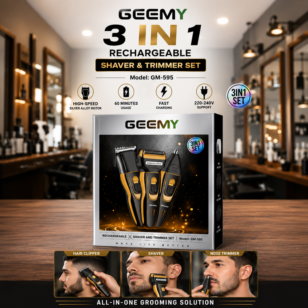 Geemy 3 in 1 Rechargeable Shaver & Trimmer Set (Model: GM-595)