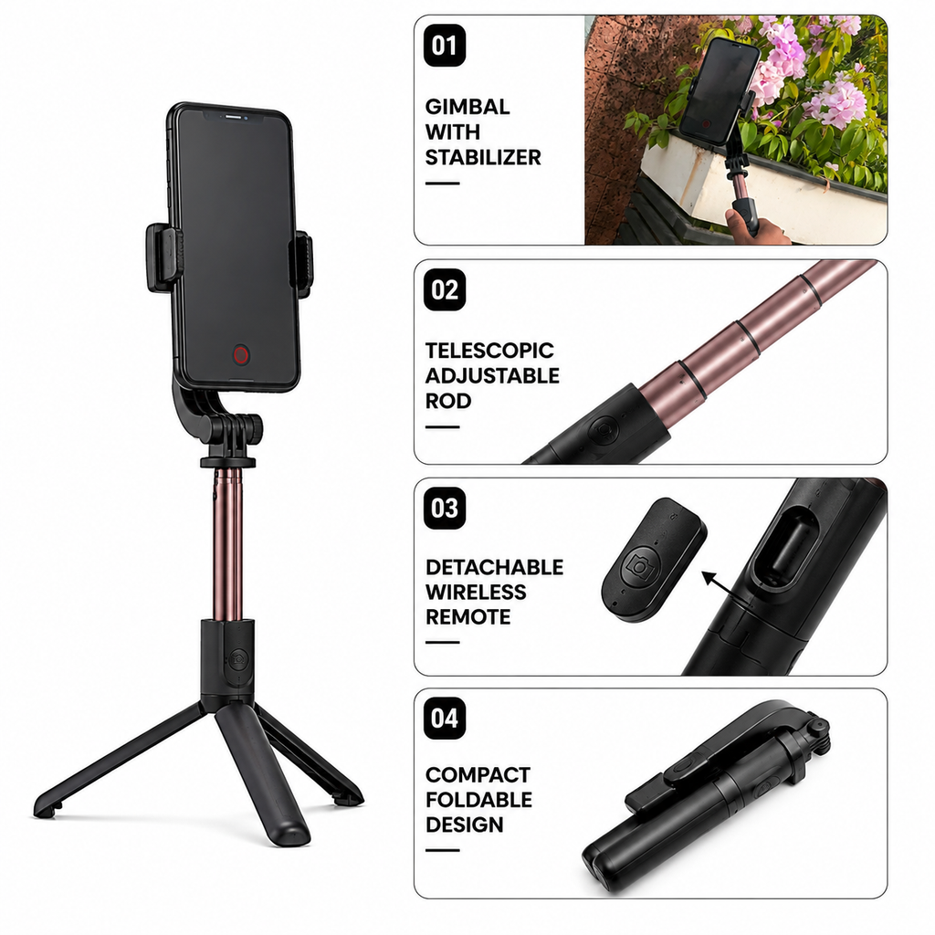 3-in-1 Gimbal Stabilizer & Fashion Sling mini travel bag Combo
