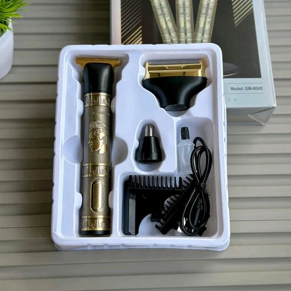Antique 3-in-1 Vintage Rechargeable Shaver & Trimmer Set | Beard, Hair & Nose Grooming Kit for Men
