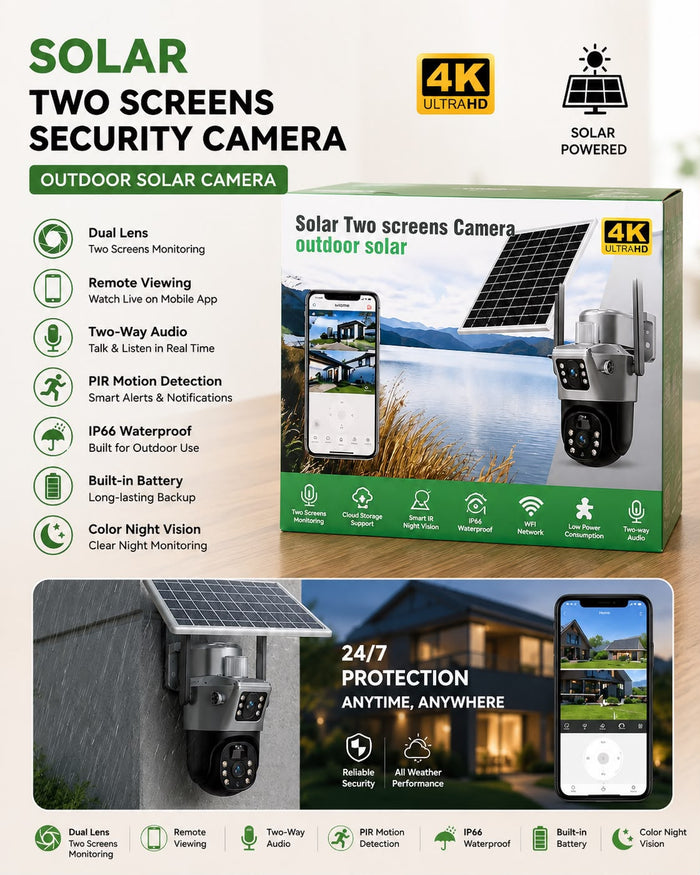 Solar Two Screens Outdoor Security Camera