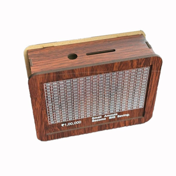 Wooden Money Box, Coin Box with Carved Design for Kids/Children, Cash Vault Wooden Savings Box
