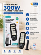 Ultra Bright 300W Solar LED Flood Light | 180 LEDs | Motion Sensor & Remote Control | Outdoor Waterproof IP65