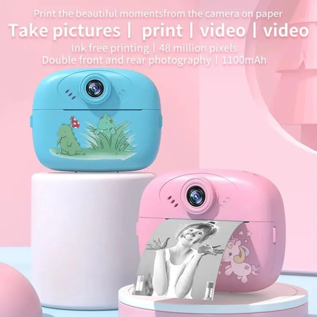 Case Creation Kids Instant Print Camera Video with Games, Thermal Printer, 2 Print Rolls, USB Charging, 48MP Children Digital Camera, Gift for Boys & Girls Age 3–16