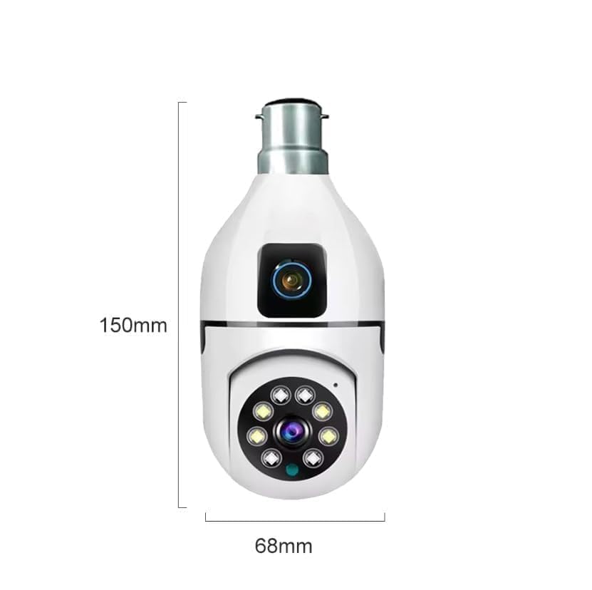 Bulb wifi dual camera / Dr Vision Dual Lens WiFi Smart Light Bulb Camera for Home | Full HD | Color Night Vision | Two Way Audio | Wireless Indoor Security Camera with Mobile App V380 Pro (Dual Lens Light Camera)