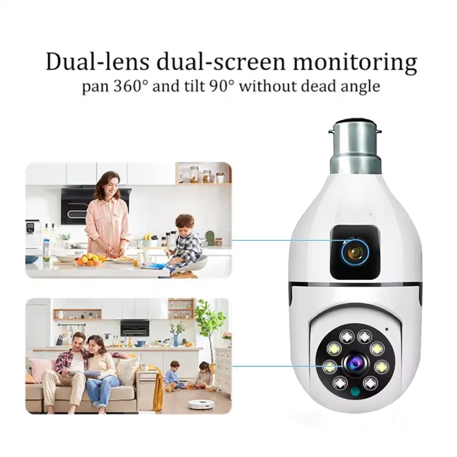 Bulb wifi dual camera / Dr Vision Dual Lens WiFi Smart Light Bulb Camera for Home | Full HD | Color Night Vision | Two Way Audio | Wireless Indoor Security Camera with Mobile App V380 Pro (Dual Lens Light Camera)