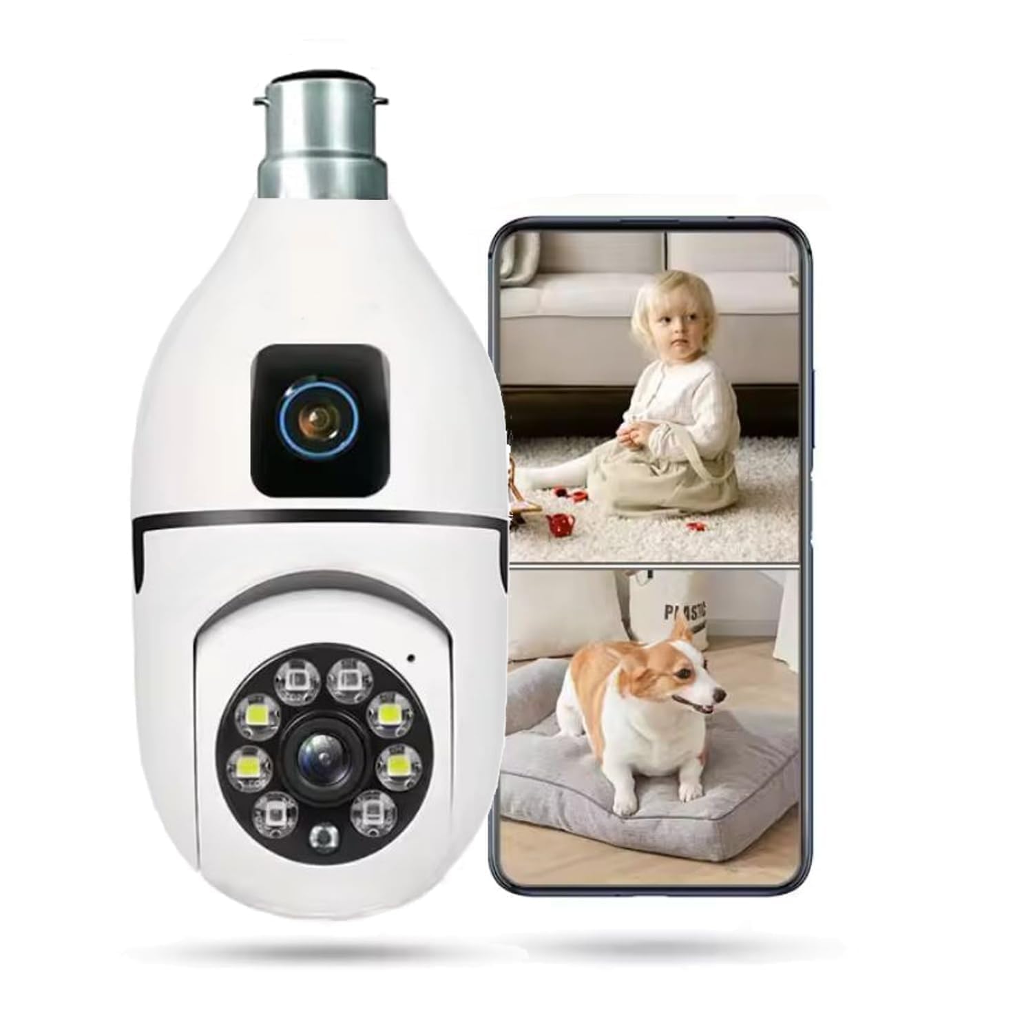 Bulb wifi dual camera / Dr Vision Dual Lens WiFi Smart Light Bulb Camera for Home | Full HD | Color Night Vision | Two Way Audio | Wireless Indoor Security Camera with Mobile App V380 Pro (Dual Lens Light Camera)