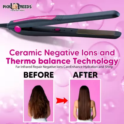 Tech-nova-Select Your Needs Excellent Professional 40W Ceramic Plate Hair Straightener with Fast 30 Second Heat Cycle (Black + Pink)