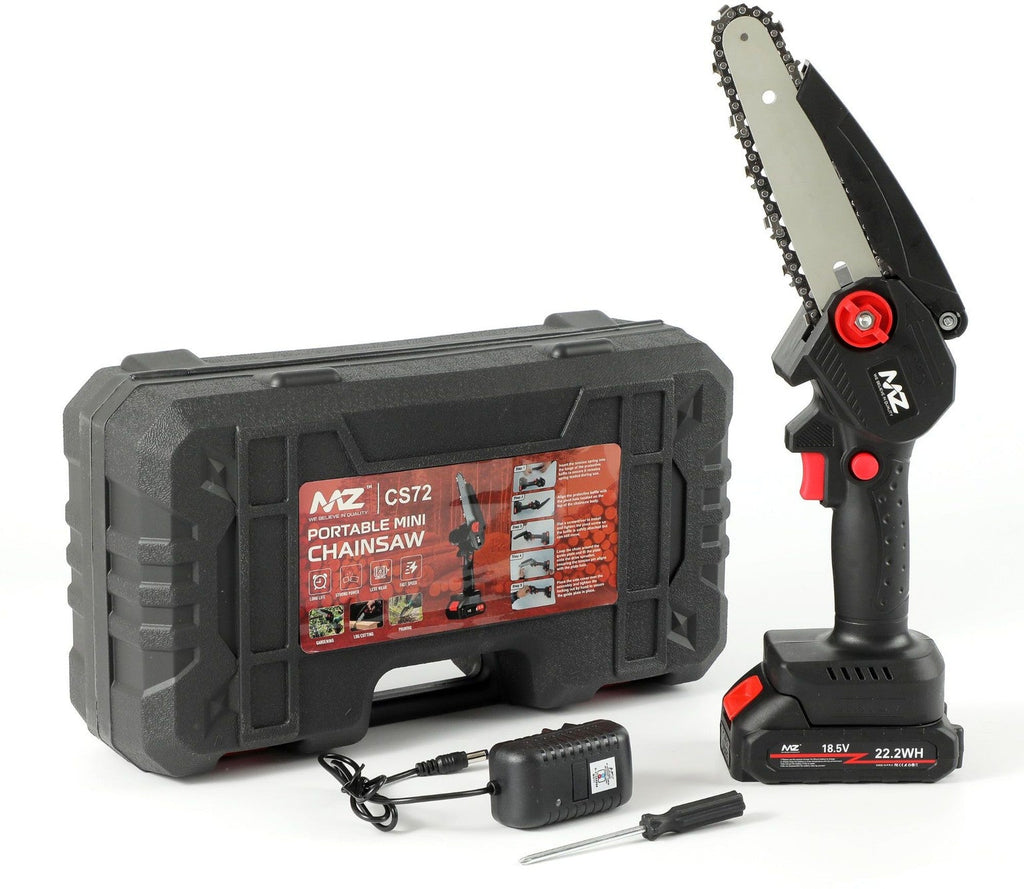 MZ CS72 (PORTABLE MINI CHAINSAW) Multipurpose Electric Efficient Cutting Tool with 15.24 cm Guide Bar & 1200mAh Battery Cordless Chainsaw