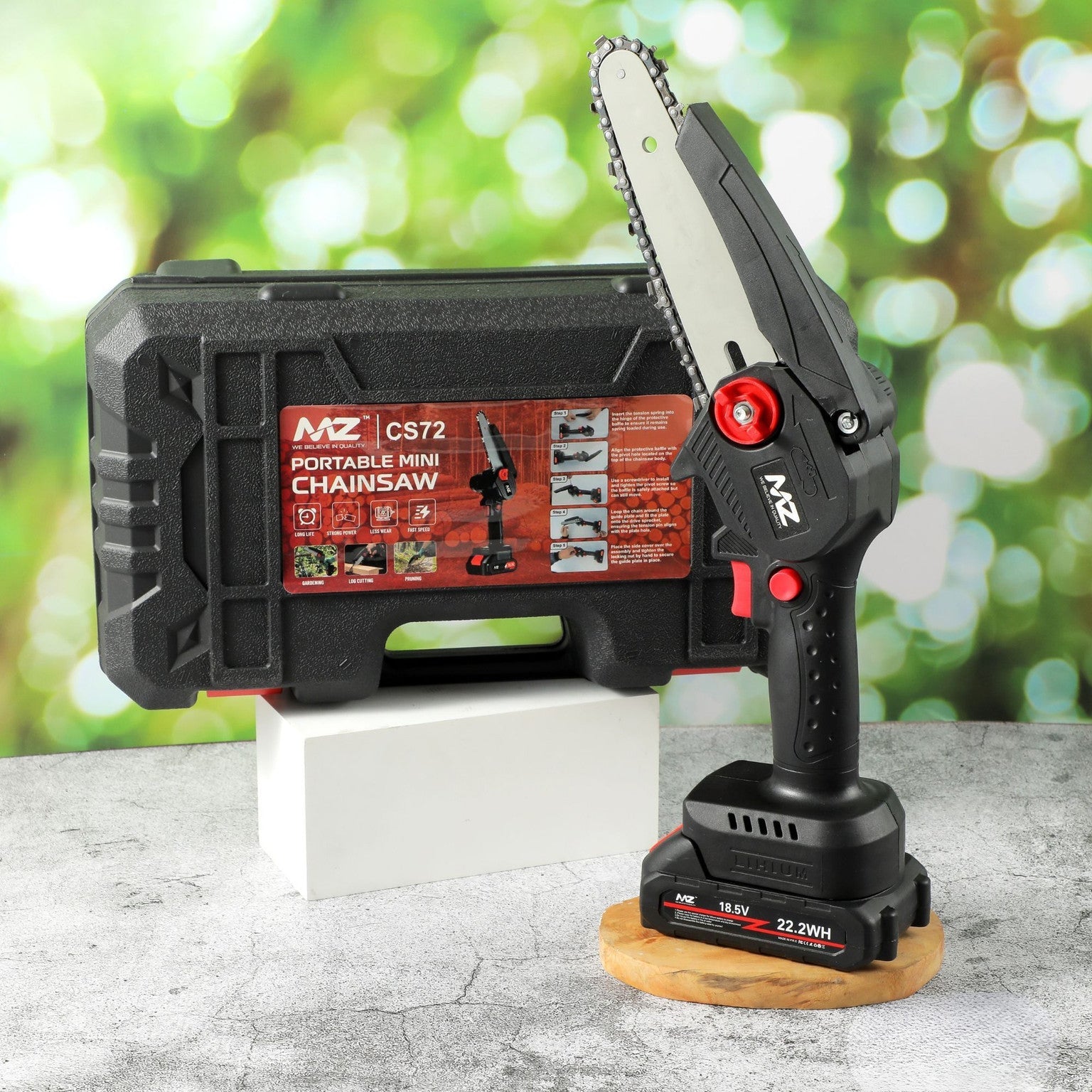 MZ CS72 (PORTABLE MINI CHAINSAW) Multipurpose Electric Efficient Cutting Tool with 15.24 cm Guide Bar & 1200mAh Battery Cordless Chainsaw
