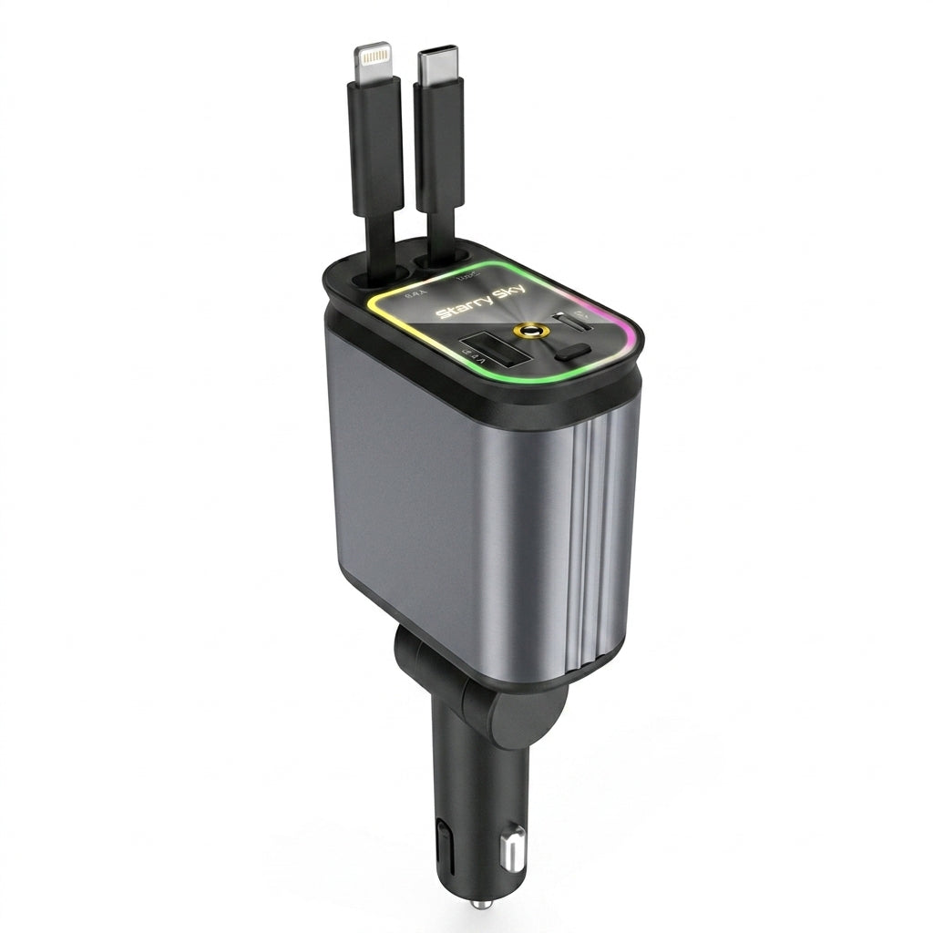 4 in 1 Starry Sky Lazer Car Charger – Fast Charging + Ambient Light Projector (Type-C, iOS, USB, PD 3.0) ₹ 899  ONLY