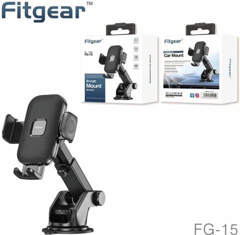 Fitgear Car Phone Mount Holder, Black Adjustable Dashboard Suction Mount Stand with Telescopic Arm, Universal Mobile Device Holder